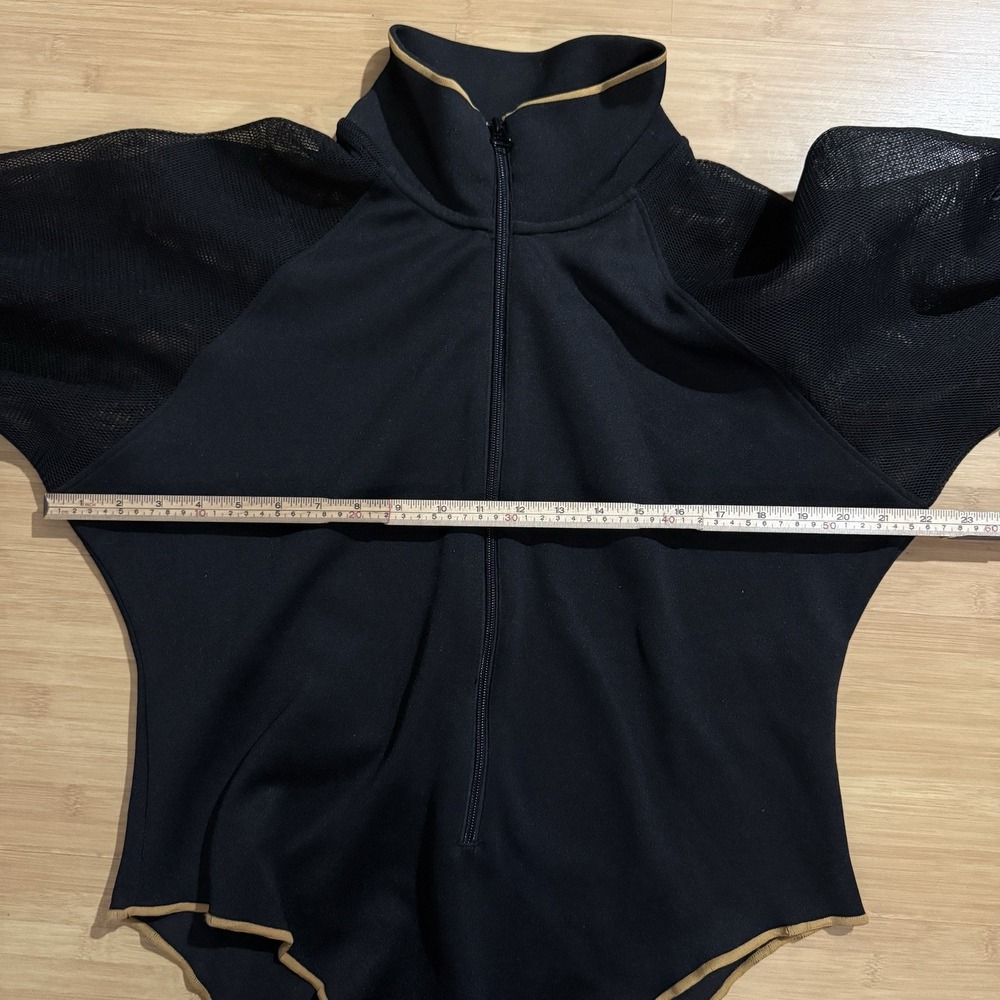 Adidas X Ivy Park Women's Size 1X Black Mesh Poof Sleeve Bodysuit Gold Beyoncé - Picture 5 of 6